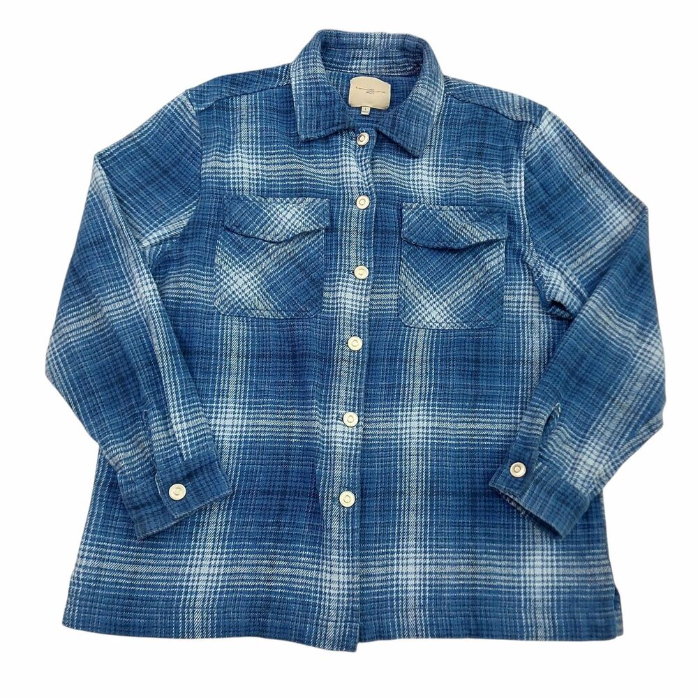 Casa Cabana Board Shirt Womens Large Blue Plaid Cotton Long Sleeve Casual Surfer